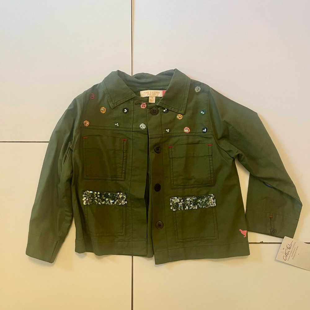 Pink Chicken Olive Embellished Jean Jacket NWT